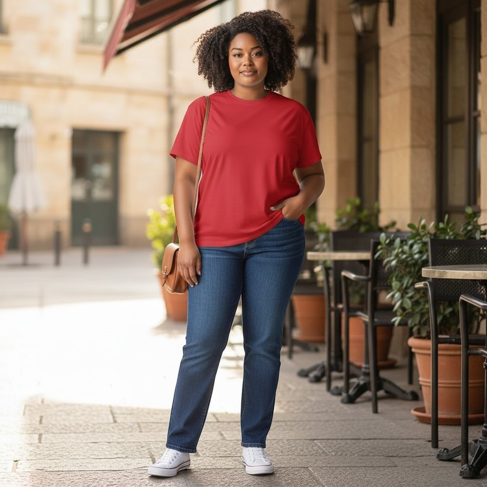 Extra Point Cotton T-Shirt Women 2X Red Solid Oversized 90s Style Basic Tee NWT